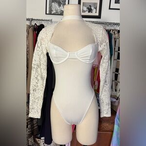 White Spandex and Lace Bodysuit